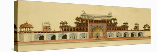 Tomb of the Emperor Akbar at Sikandra, Near Agra, Crawing in Line and Wash. Delhi, India, c.1816-null-Stretched Canvas