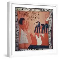 Tomb Painting Depicting the Departed before Osiris, Isis, and Thoth (Fresco)-Egyptian 2nd Dynasty-Framed Giclee Print