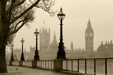 Big Ben And Houses Of Parliament, London In Fog-tombaky-Framed Stretched Canvas