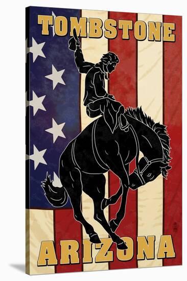 Tombstone, Arizona - Bronco Bucking and Flag-Lantern Press-Stretched Canvas