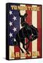 Tombstone, Arizona - Bronco Bucking and Flag-Lantern Press-Framed Stretched Canvas