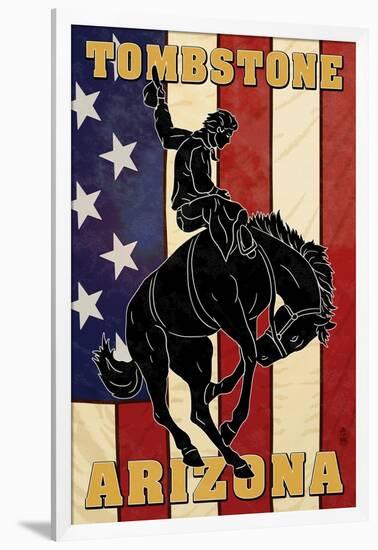 Tombstone, Arizona - Bronco Bucking and Flag-Lantern Press-Framed Art Print