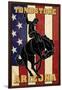 Tombstone, Arizona - Bronco Bucking and Flag-Lantern Press-Framed Art Print