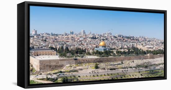 Tombstones on the Mount of Olives with the Old City in background, Jerusalem, Israel, Middle East-Alexandre Rotenberg-Framed Stretched Canvas