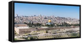 Tombstones on the Mount of Olives with the Old City in background, Jerusalem, Israel, Middle East-Alexandre Rotenberg-Framed Stretched Canvas