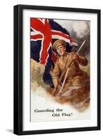 Tommy Guards the Flag with Bayonet in Hand and Pipe in Mouth!-null-Framed Art Print