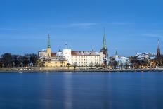 Riga's skyline and President Castle at night in winter, Old Town, Riga, Latvia-Toms Auzins-Photographic Print