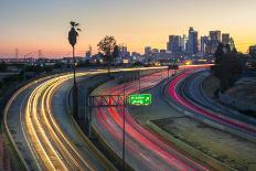 View of Downtown skyline and Mission Road at night, Los Angeles, California, USA-Toms Auzins-Photographic Print