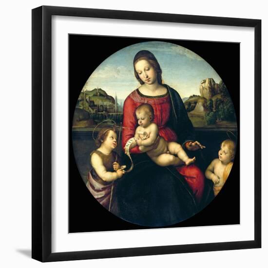 Tondo of the Virgin and Child with John the Baptist and a Holy Boy (The Madonna Terrranuova)-Raphael-Framed Giclee Print