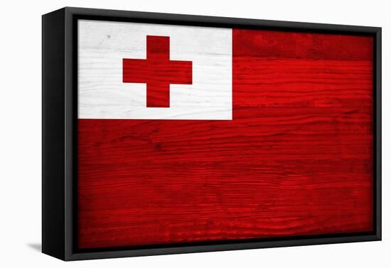 Tonga Flag Design with Wood Patterning - Flags of the World Series-Philippe Hugonnard-Framed Stretched Canvas