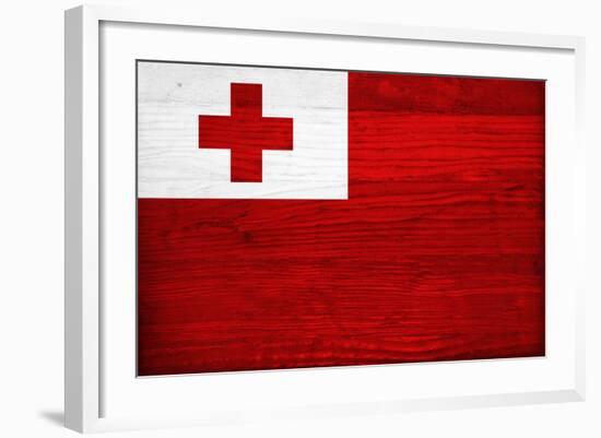 Tonga Flag Design with Wood Patterning - Flags of the World Series-Philippe Hugonnard-Framed Art Print