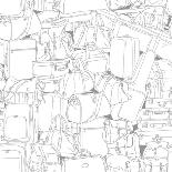 Vector Seamless Pattern with Black Contours of Different Travel Bags and Suitcases-TonTonic-Mounted Art Print