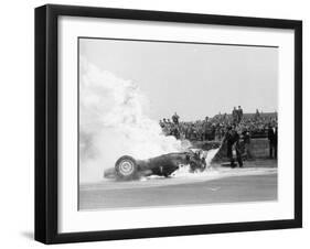 Tony Brooks' Car on Fire at the British Grand Prix, Silverstone, Northamptonshire,1956-null-Framed Photographic Print
