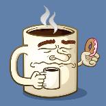 Grumpy Coffee Cartoon Character Eating A Donut-Tony Oshlick-Laminated Premium Giclee Print