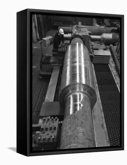 Toolholder Turning a Giant Roller, Edgar Allens, Sheffield, 1964-Michael Walters-Framed Stretched Canvas