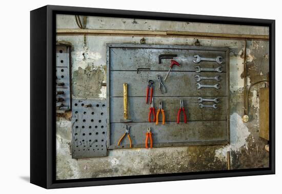 Tools on Wall in Old Repair Shop in Persembe Pazar, Istanbul, Turkey-Ali Kabas-Framed Stretched Canvas