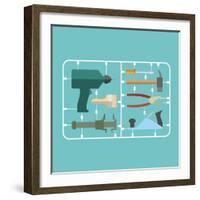 Tools Set. Plastic Model Kit. Drill and Hammer. Caliper and Pliers. Screwdriver and Brush. Planer A-popaukropa-Framed Art Print