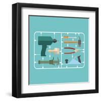 Tools Set. Plastic Model Kit. Drill and Hammer. Caliper and Pliers. Screwdriver and Brush. Planer A-popaukropa-Framed Art Print