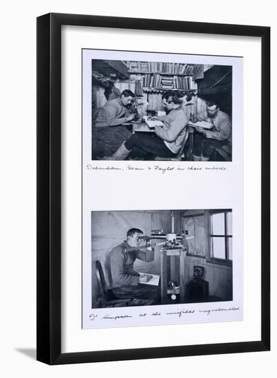 Top: Debenham, Gran and Taylor in their Cubicle. Bottom: Dr Simpson at the Unifilar Magnetometer-Herbert Ponting-Framed Giclee Print