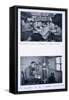 Top: Debenham, Gran and Taylor in their Cubicle. Bottom: Dr Simpson at the Unifilar Magnetometer-Herbert Ponting-Framed Stretched Canvas