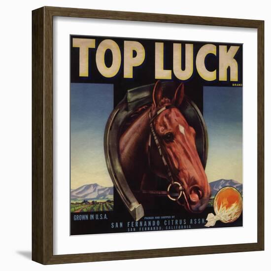 Top Luck Brand - San Fernando, California - Citrus Crate Label-Lantern Press-Framed Art Print
