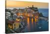 Top View at Sunrise of the Picturesque Sea Village of Vernazza, Cinque Terre, Liguria, Italy-Stefano Politi Markovina-Stretched Canvas