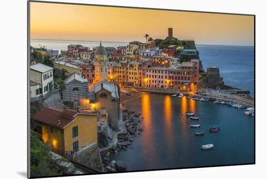 Top View at Sunrise of the Picturesque Sea Village of Vernazza, Cinque Terre, Liguria, Italy-Stefano Politi Markovina-Mounted Photographic Print