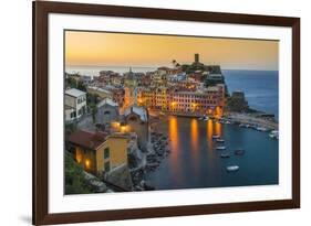 Top View at Sunrise of the Picturesque Sea Village of Vernazza, Cinque Terre, Liguria, Italy-Stefano Politi Markovina-Framed Photographic Print