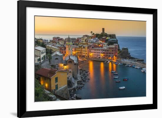 Top View at Sunrise of the Picturesque Sea Village of Vernazza, Cinque Terre, Liguria, Italy-Stefano Politi Markovina-Framed Photographic Print