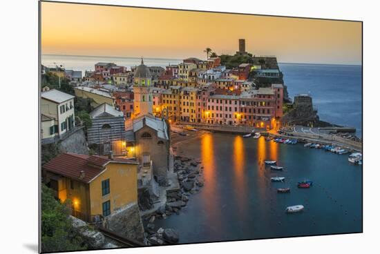 Top View at Sunrise of the Picturesque Sea Village of Vernazza, Cinque Terre, Liguria, Italy-Stefano Politi Markovina-Mounted Photographic Print