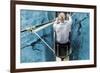 Top View of Athletic Competition Rower, Who Strokes His Paddle through Metallic Blue Water.-mezzotint-Framed Photographic Print