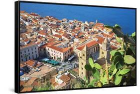 Top view of Cefalu, Cefalu, Sicily, Italy, Europe-Marco Simoni-Framed Stretched Canvas