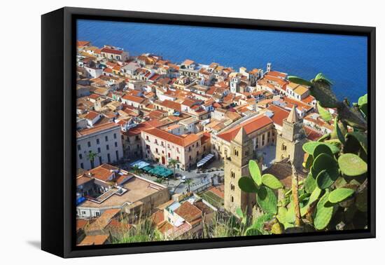 Top view of Cefalu, Cefalu, Sicily, Italy, Europe-Marco Simoni-Framed Stretched Canvas