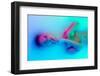 Top View of Female Face, Young Girl in the Milk Bath with Soft Glowing in Blue-Pink Neon Light. Bea-master1305-Framed Photographic Print