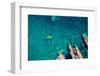 Top View of Kayak Boat Oin Shallow Turquoise Water of Ligurian Sea, Italy-Mikhail Varentsov-Framed Photographic Print