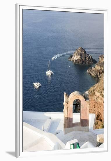 Top View of the Blue Aegean Sea from the Typical Village of Oia, Santorini, Cyclades-Roberto Moiola-Framed Premium Photographic Print