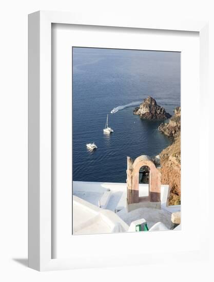 Top View of the Blue Aegean Sea from the Typical Village of Oia, Santorini, Cyclades-Roberto Moiola-Framed Photographic Print