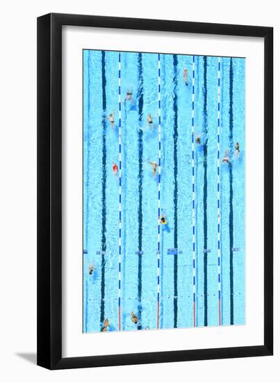 Top View on Pool with Blue Water and Swimming People-Protasov AN-Framed Premium Photographic Print