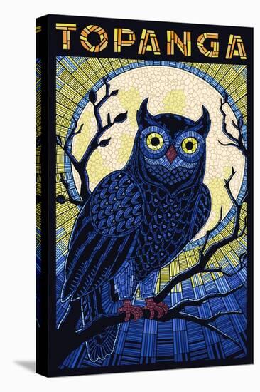 Topanga, California - Owl - Paper Mosaic-Lantern Press-Stretched Canvas