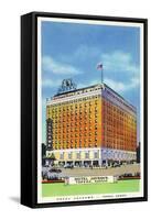 Topeka, Kansas - Exterior View of Hotel Jayhawk-Lantern Press-Framed Stretched Canvas