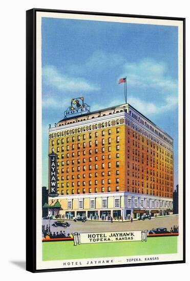 Topeka, Kansas - Exterior View of Hotel Jayhawk-Lantern Press-Framed Stretched Canvas