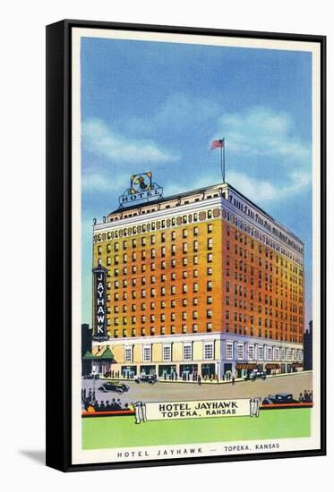 Topeka, Kansas - Exterior View of Hotel Jayhawk-Lantern Press-Framed Stretched Canvas