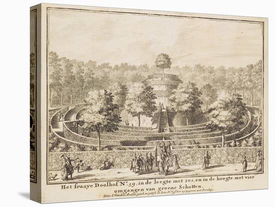 Topiary Maze with Four Exits and a Central Mound, Engraved by Johannes Van Den Aveele (D.1727)-Nicolaes the Elder Visscher-Stretched Canvas
