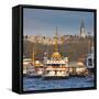 Topkapi Palace and Ferries on the Waterfront of the Golden Horn, Istanbul, Turkeyistanbul, Turkey-Jon Arnold-Framed Stretched Canvas