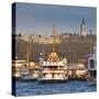 Topkapi Palace and Ferries on the Waterfront of the Golden Horn, Istanbul, Turkeyistanbul, Turkey-Jon Arnold-Stretched Canvas