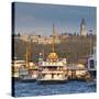 Topkapi Palace and Ferries on the Waterfront of the Golden Horn, Istanbul, Turkeyistanbul, Turkey-Jon Arnold-Stretched Canvas