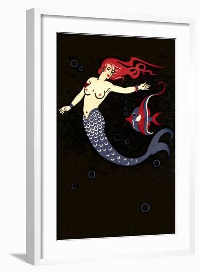 Topless Mermaid with Angel Fish-null-Framed Art Print
