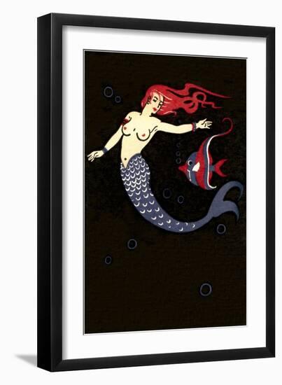 Topless Mermaid with Angel Fish-null-Framed Art Print