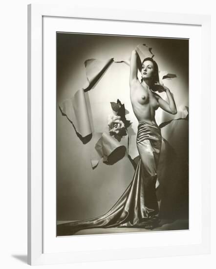 Topless Woman in Satin Skirt-null-Framed Art Print