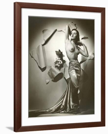 Topless Woman in Satin Skirt-null-Framed Art Print